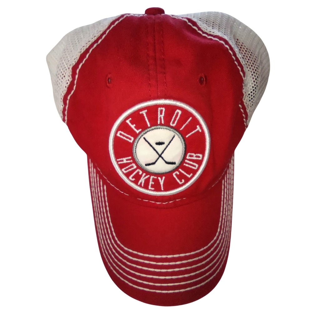 Detroit Hockey Club Hat Cap Red White Trucker Style Mesh‎ Hook/Loop Adjustable